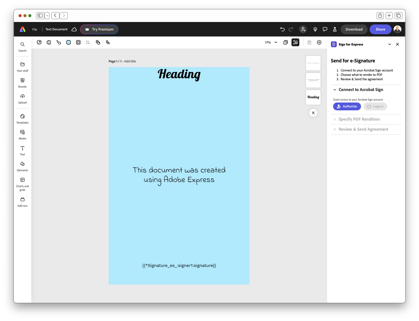 Sign for Express add-on initial appearance