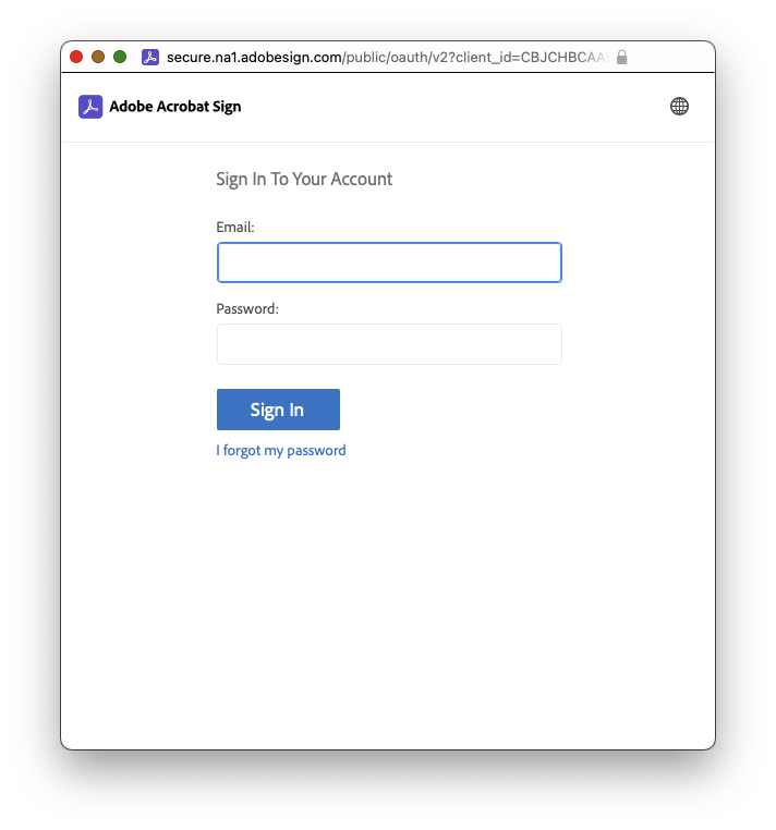 OAuth window prompting for credentials