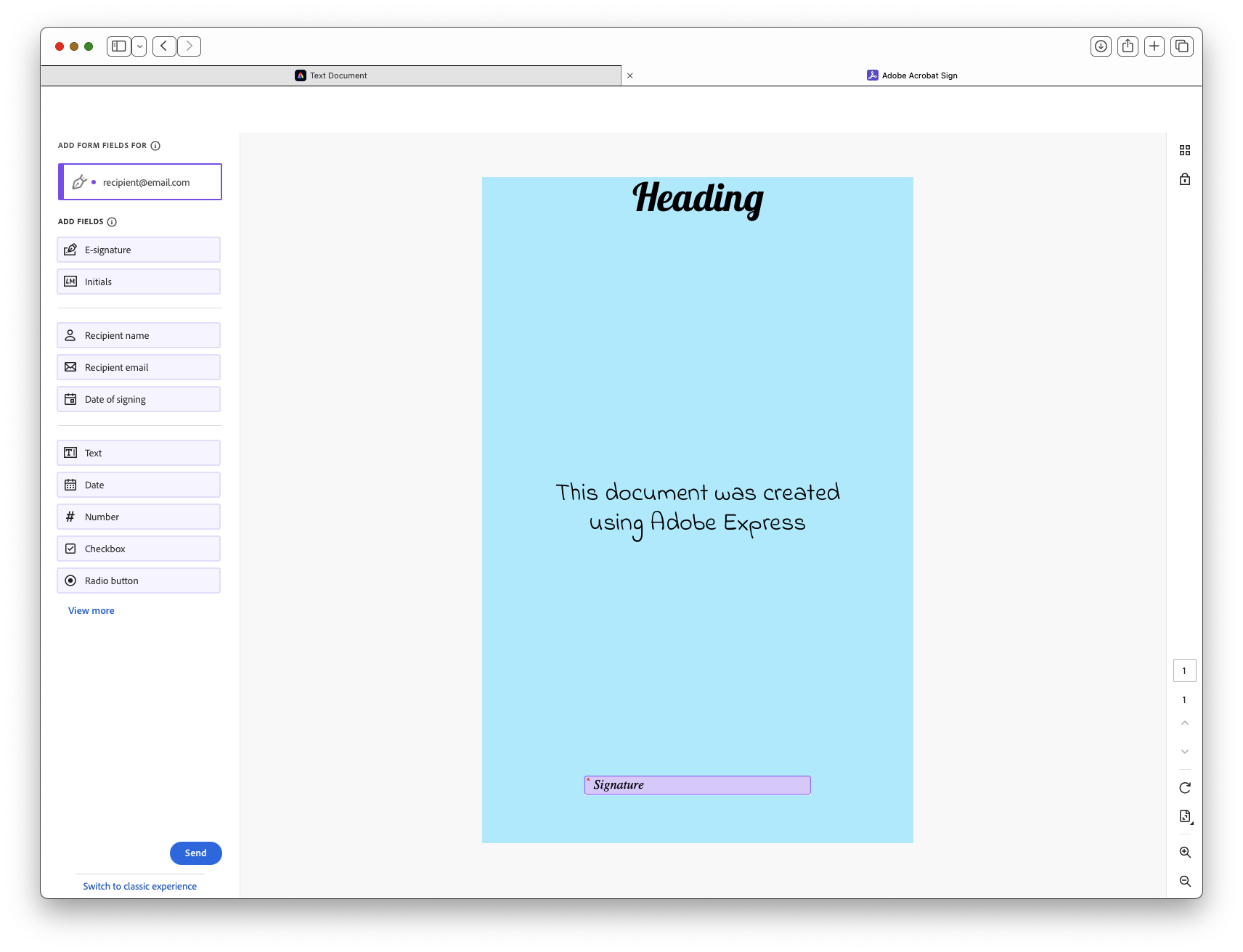 Document view in Acrobat Sign